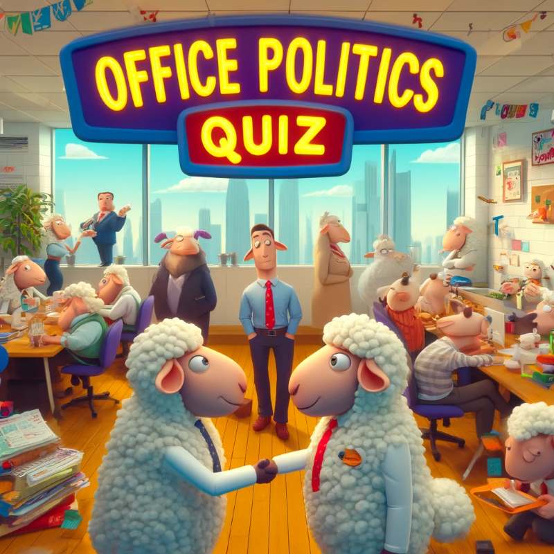 Office Politics Quiz_ Can You Handle It_' The illustration should depict a dynamic and engaging office scene